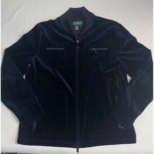 Lauren Ralph Lauren‎ Black Velour Full Zip Jacket Coat Women's Large